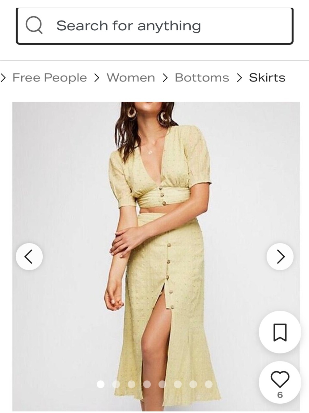 Free People Pale green Button-Front Midi Skirt & Crop Top Set